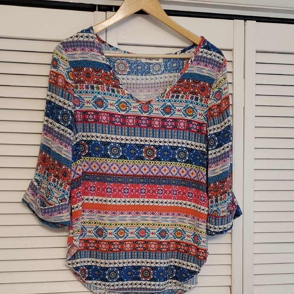 Wishful Park 100% Rayon Multicolor Boho Top, Size Medium